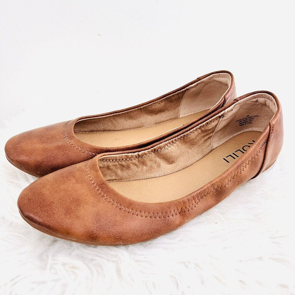 Kolili Brown Faux Marbled Leather Soft Lightweight Flexible Ballet Flats ~Sz 8M